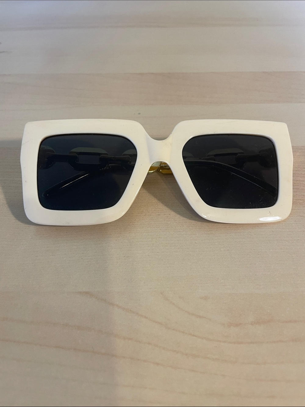 White Rectangular Frame Sunglasses with Black Lenses